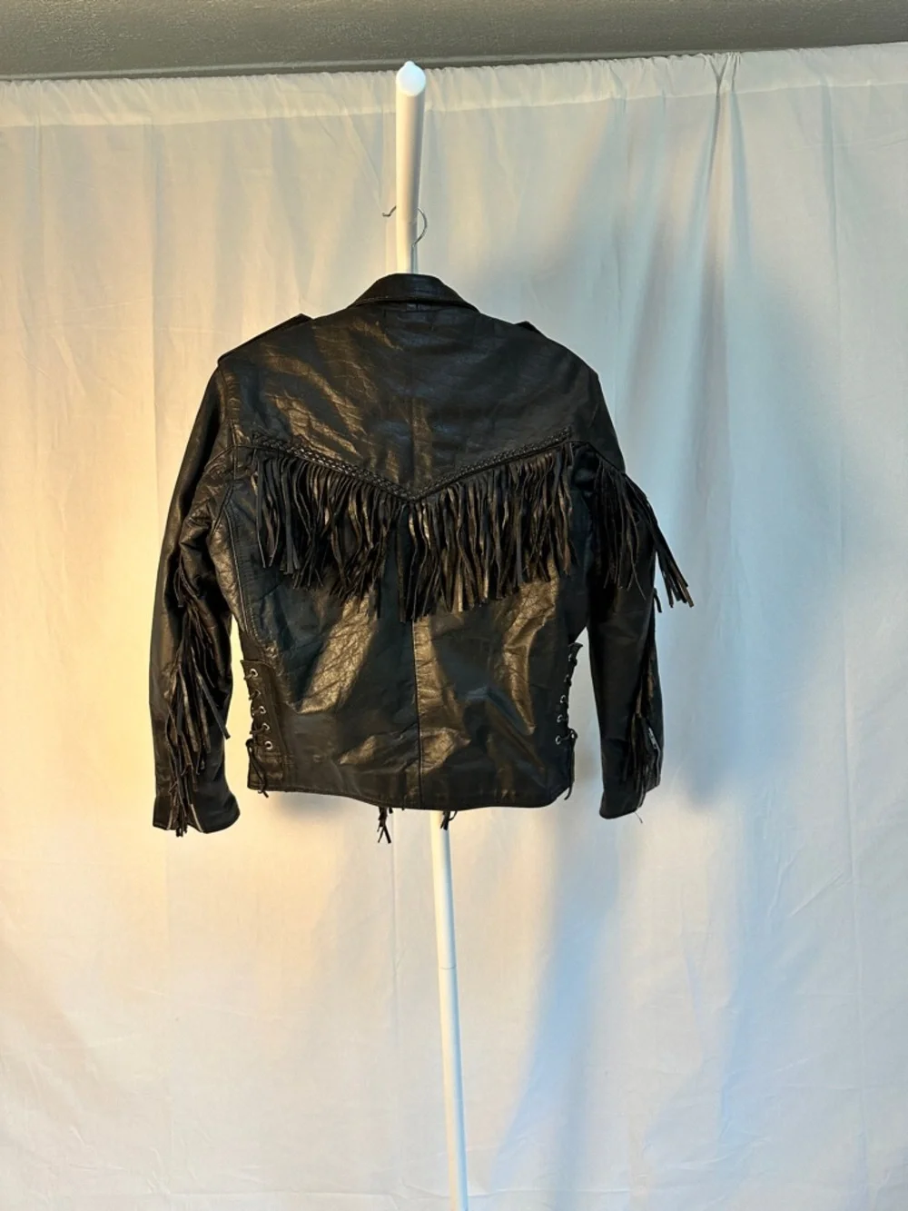 Vintage American Leather Fringe Jacket Black Western - Picture 4 of 5